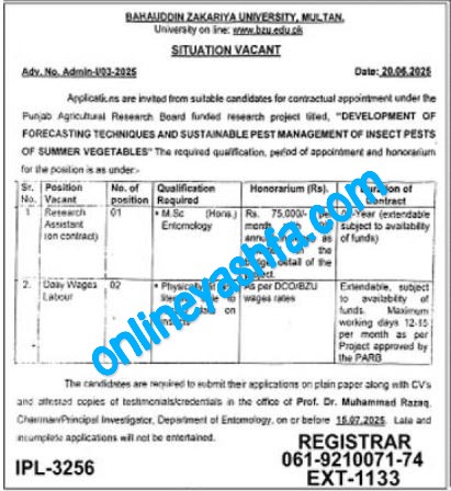 Latest BZU Jobs 2025- Bahauddin Zakariya University