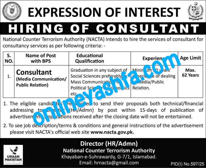 Latest NACTA Jobs 2025 - National Counter Terrorism Authority 