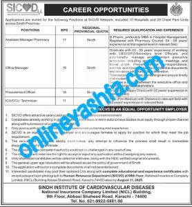 Latest SICVD Jobs 2025-Sindh Institute of Cardiovascular Diseases