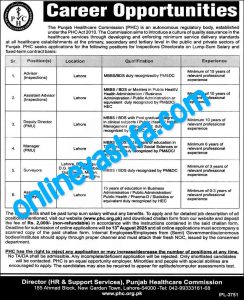 Latest PHC Jobs 2025-Punjab Healthcare Commission