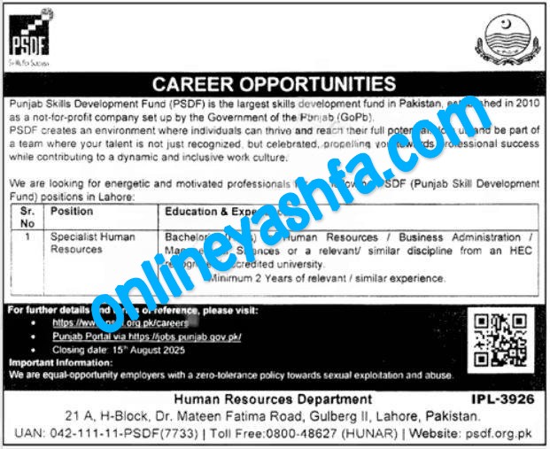 Latest PSDF Jobs 2025- Punjab Skills Development Fund